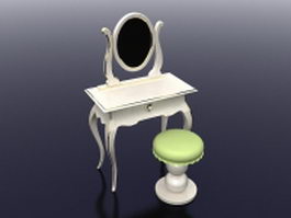 White vanity table with stool 3d model preview