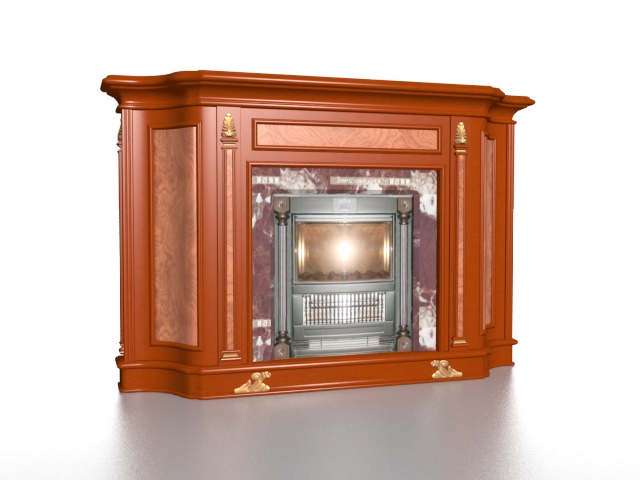 Wood fireplace 3d rendering