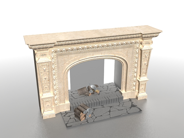 Cast stone fireplace 3d rendering