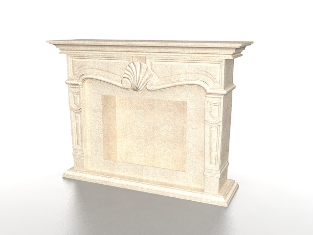 Limestone fireplace 3d rendering