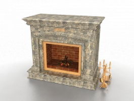 Brick fireplace 3d model preview