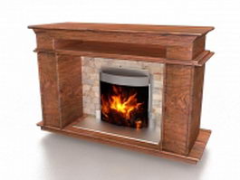 Brick fireplace with mantel 3d model preview