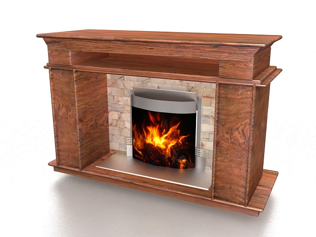 Brick fireplace with mantel 3d rendering