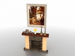Fireplace with mantel decorating 3d model preview