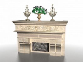 Fireplace with mantel ornament 3d model preview