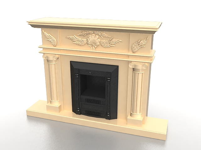 Cast iron fireplace 3d rendering