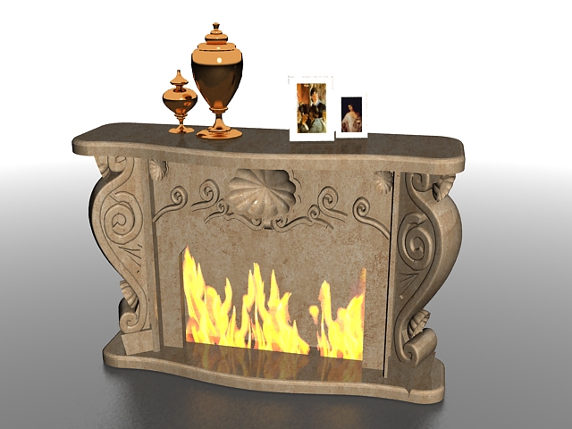Fireplace mantel decorations 3d rendering