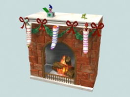 Fireplace christmas decorations 3d model preview