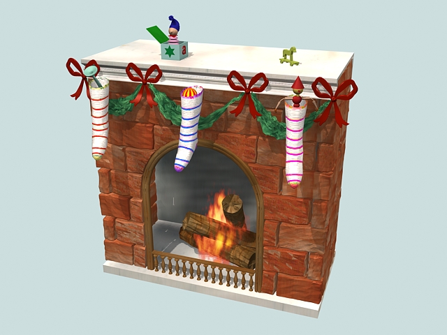 Fireplace christmas decorations 3d rendering