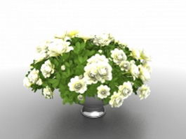 White potted flowers 3d model preview