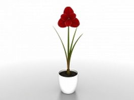 Red potted flower 3d model preview
