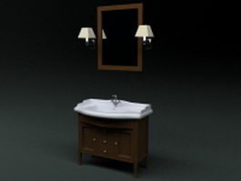 Retro washbasin with mirror 3d model preview