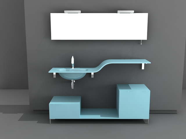 Blue bathroom vanity 3d rendering