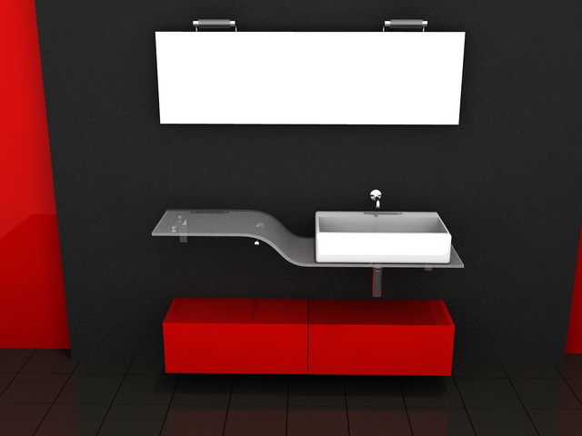 Red and black bathroom vanity 3d rendering