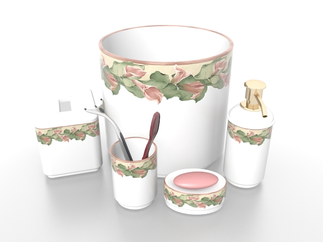 White porcelain bathroom accessories sets 3d rendering