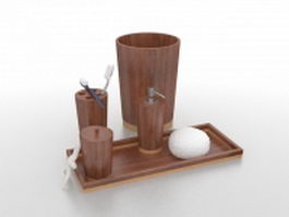 Wooden bathroom accessory sets 3d model preview