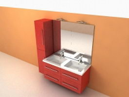 Red bathroom vanity cabinets 3d model preview