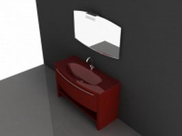 Red bathroom vanity unit with mirror 3d model preview