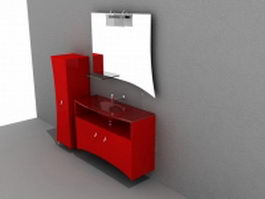 Red bathroom vanity with mirror 3d model preview