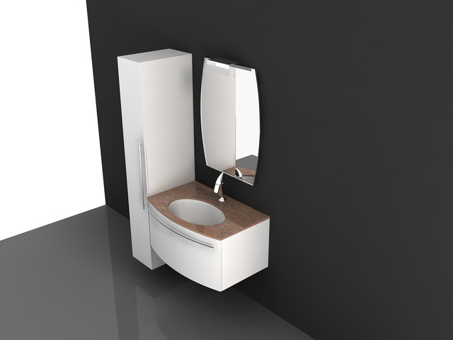 Wall mount white bathroom vanity 3d rendering