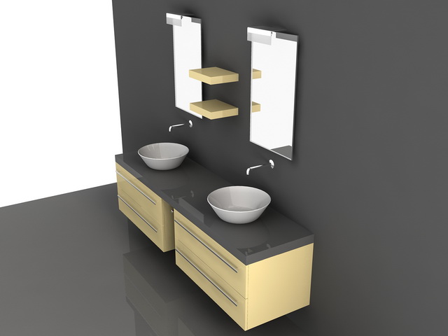 Double bowl sink bathroom vanity 3d rendering