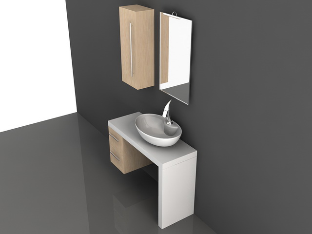 White bathroom vanity with shelf 3d rendering
