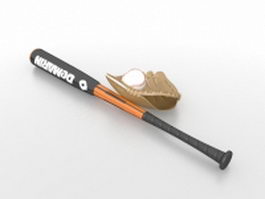 Softball bat and glove 3d preview