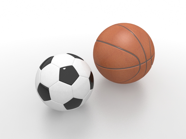 Basketball and football 3d rendering