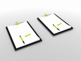 Memo pad with pen 3d model preview