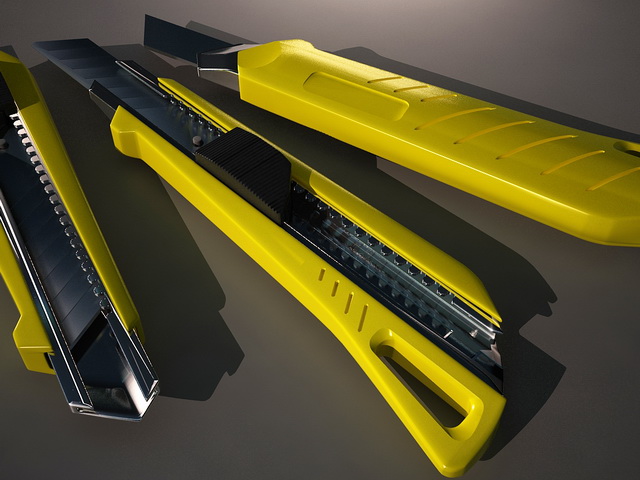 Yellow utility knife 3d rendering