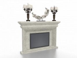 White marble fireplace with candlestick 3d model preview