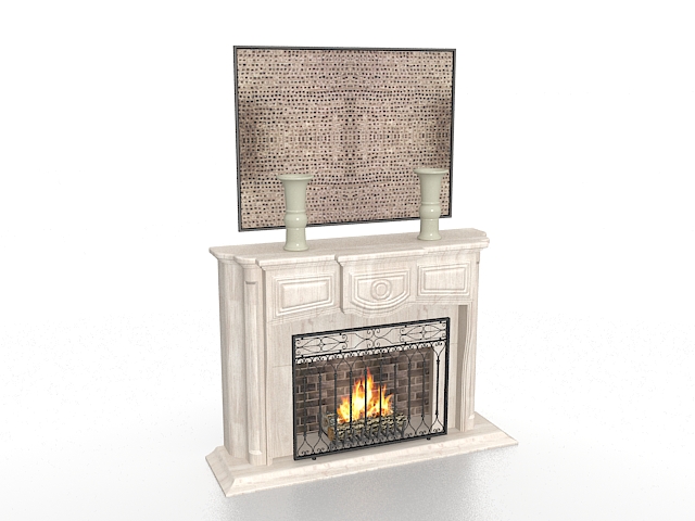 Carved fireplace with decorations 3d rendering