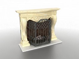 Fireplace with fire screen 3d model preview