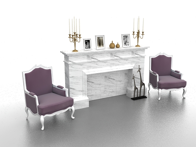Living room fireplace design 3d rendering