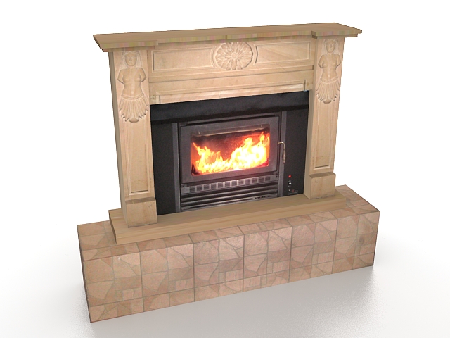 Gas-powered fireplace 3d rendering