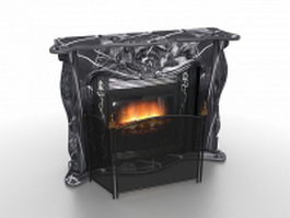 Black marble fireplace with screen 3d model preview