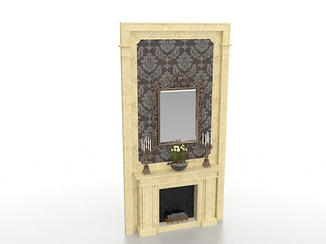 Fireplace wall unit design 3d rendering