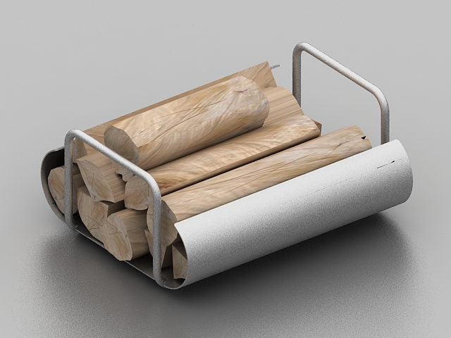 Wood fireplace log holder 3d rendering