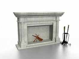 Concrete fireplace with tools 3d model preview