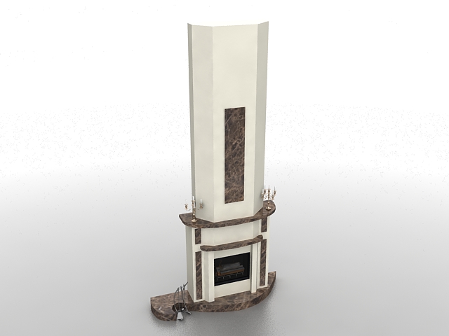 White fireplace with chimney 3d rendering