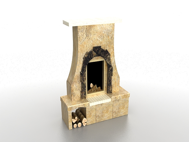Wood burning fireplace 3d rendering