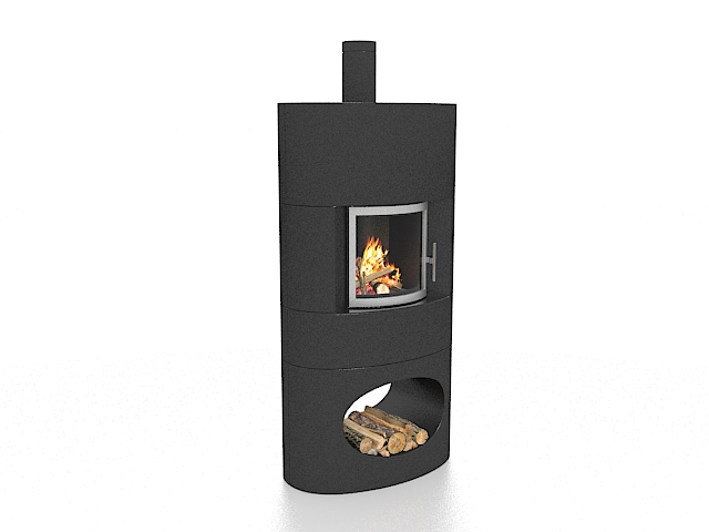 Free standing wood burner stove 3d rendering