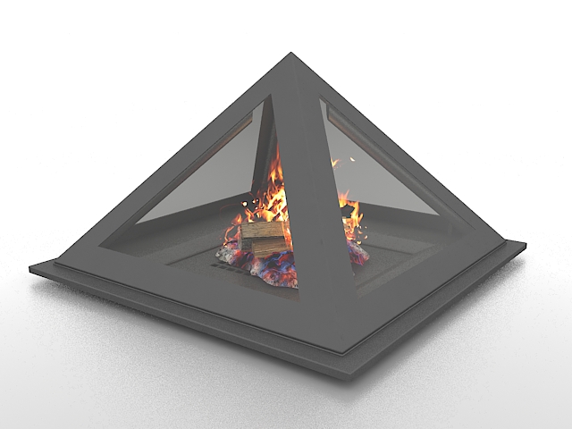 Cone shaped fireplace 3d rendering