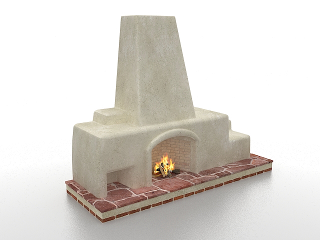 Vintage brick fireplace 3d rendering
