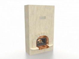 Brick fireplace and concrete wall 3d model preview