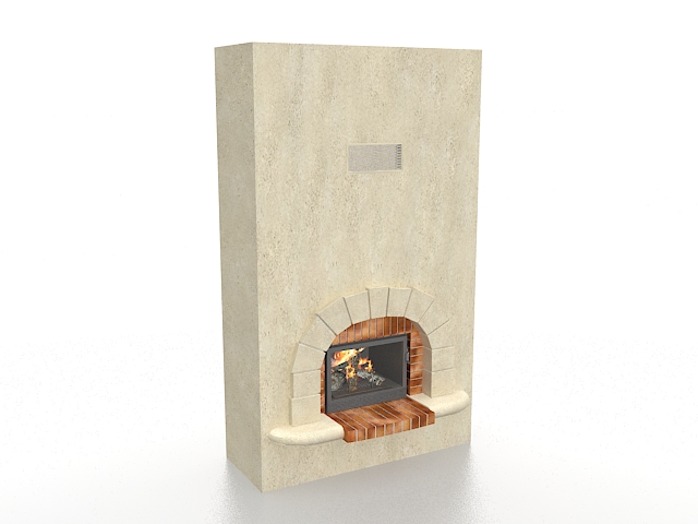 Brick fireplace and concrete wall 3d rendering