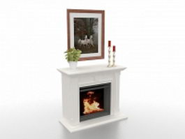 White fireplace with decorations 3d model preview