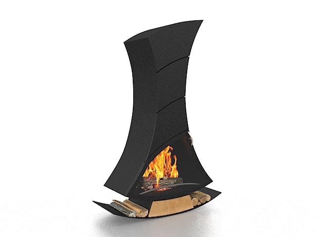 Black iron fireplace stove 3d rendering