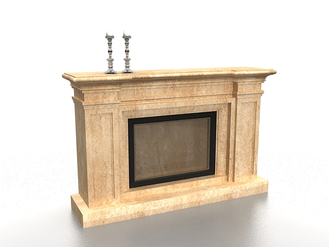 Fireplace with candlesticks 3d rendering