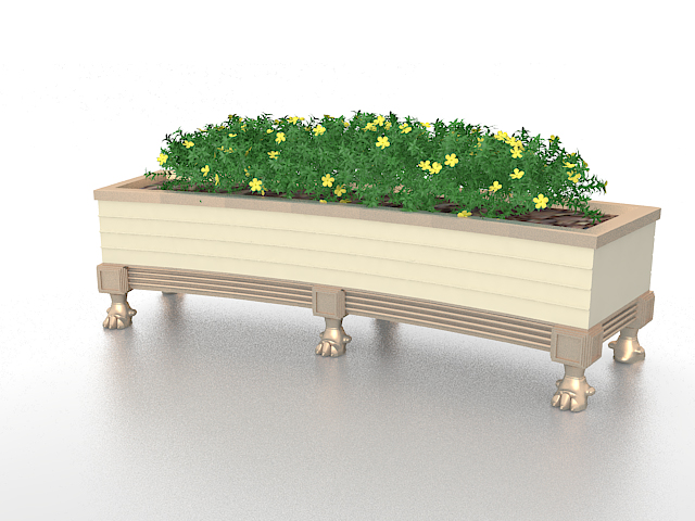 Wooded flower bed box 3d rendering